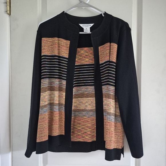 Misook Petite Black Orange Print Cardigan Sweater - Picture 1 of 4